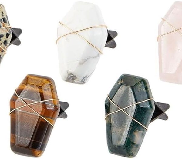 5pcs Coffin Shape Crystal Stones Car Vent Clips Natural Gemstone Car Air Vent Clips Hexagon Stones Car Accessories with Copper Wire for Car Air Vent Accessory - 5 Style