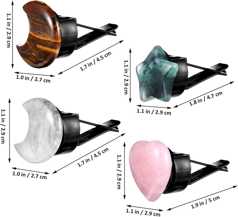 Aromatherapy Stone Car Vent Clips 4Pcs Natural Crystal Air Fresheners Decorative Car Interior Accessories with Moon Heart Star Shapes - Image 2