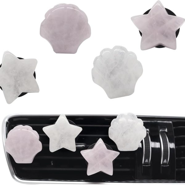 Boho Car Decor,4pcs Beach Car Air Freshener Vent Clips,Natural Crystal Stone Stars Seashell Hippie Decoations for Women,Best Wishes for Lover and Friend (white and pink)