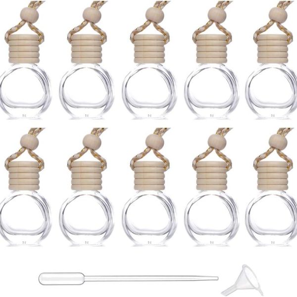 Car Aromatherapy Essential Oil Diffuser Bottle,10 Pack Car Air Freshener Bottle Empty Hanging Perfume Bottle Fragrance Decor Accessories Auto Window Ornament (round)