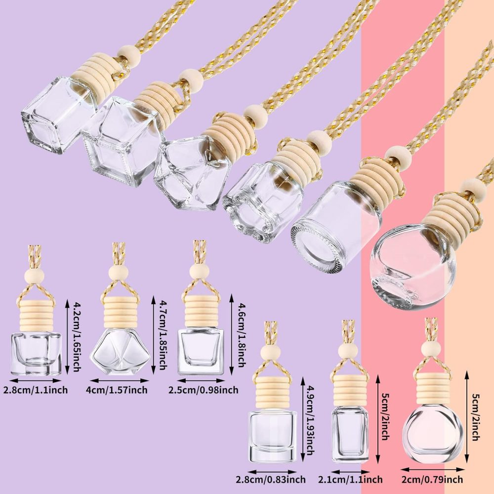 12 Pcs 8ml Hanging Car Air Freshener Perfume Bottle Empty Clear Glass Essential Diffuser Oil Aromatherapy Fragrance Perfume Pendant Glass Bottle Decor(Assorted Style) - Image 2