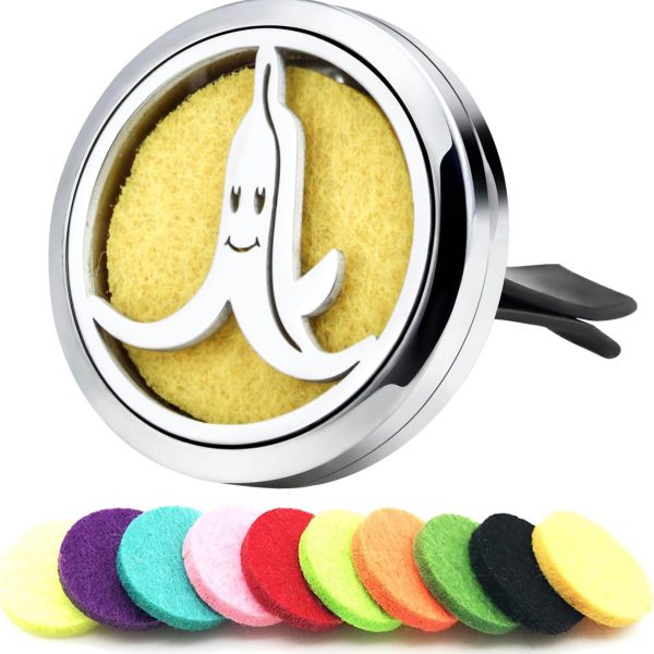 30mm Car Essential Oil Diffuser Vent Clips Air Freshener Vent Clip Aromatherapy Car Accessories 10 Felt Pads for Gift Women (Banana)