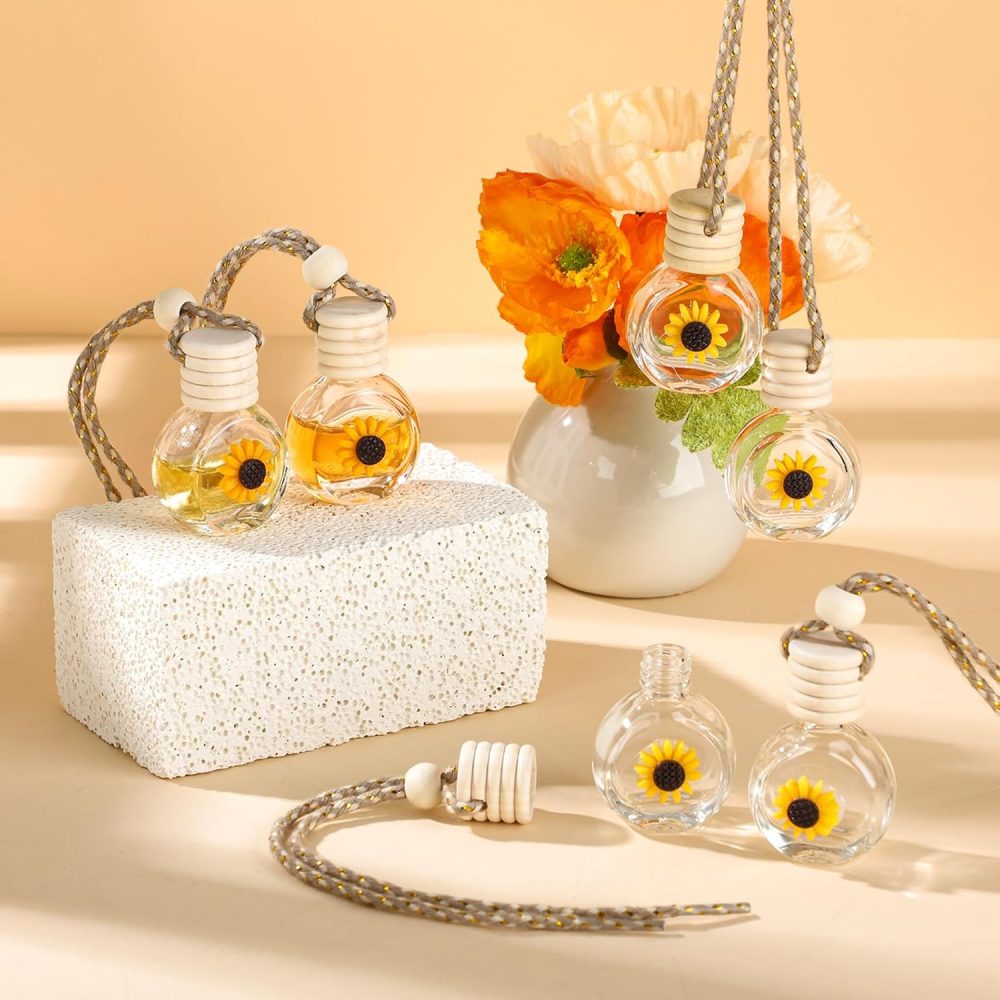 50 Pcs Hanging Car Air Freshener Car Diffuser Bottles Empty Glass Perfume Bottle Freshener Diffuser Bottle Pendant for Essential Oil Fragrance Aromatherapy Bottle Ornament(Clear,Sunflower) - Image 2