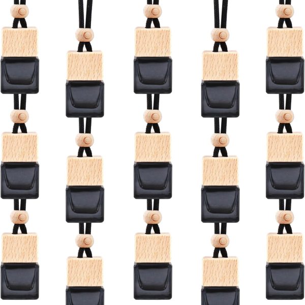 15 Pcs Hanging Car Air Freshener Bottle Empty Car Essential Oil Diffuser Bottles Pendant Black Glass Perfume Bottles Aromatherapy Fragrance Bottle Auto Ornaments Decor