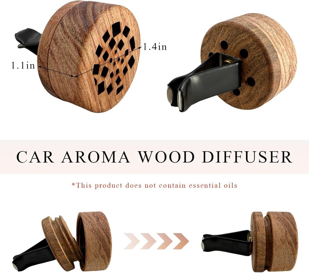 2 PCS Wood Car Essential Oil Diffuser, Wooden Aromatherapy Essential Oils Diffuser with Vent Clip, Wood Vent Clip Air Freshener for Vehicle Office Home Bedroom (Memory Fragments) - Image 2