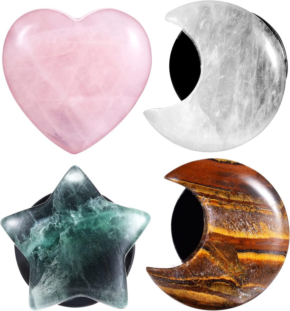 Aromatherapy Stone Car Vent Clips 4Pcs Natural Crystal Air Fresheners Decorative Car Interior Accessories with Moon Heart Star Shapes
