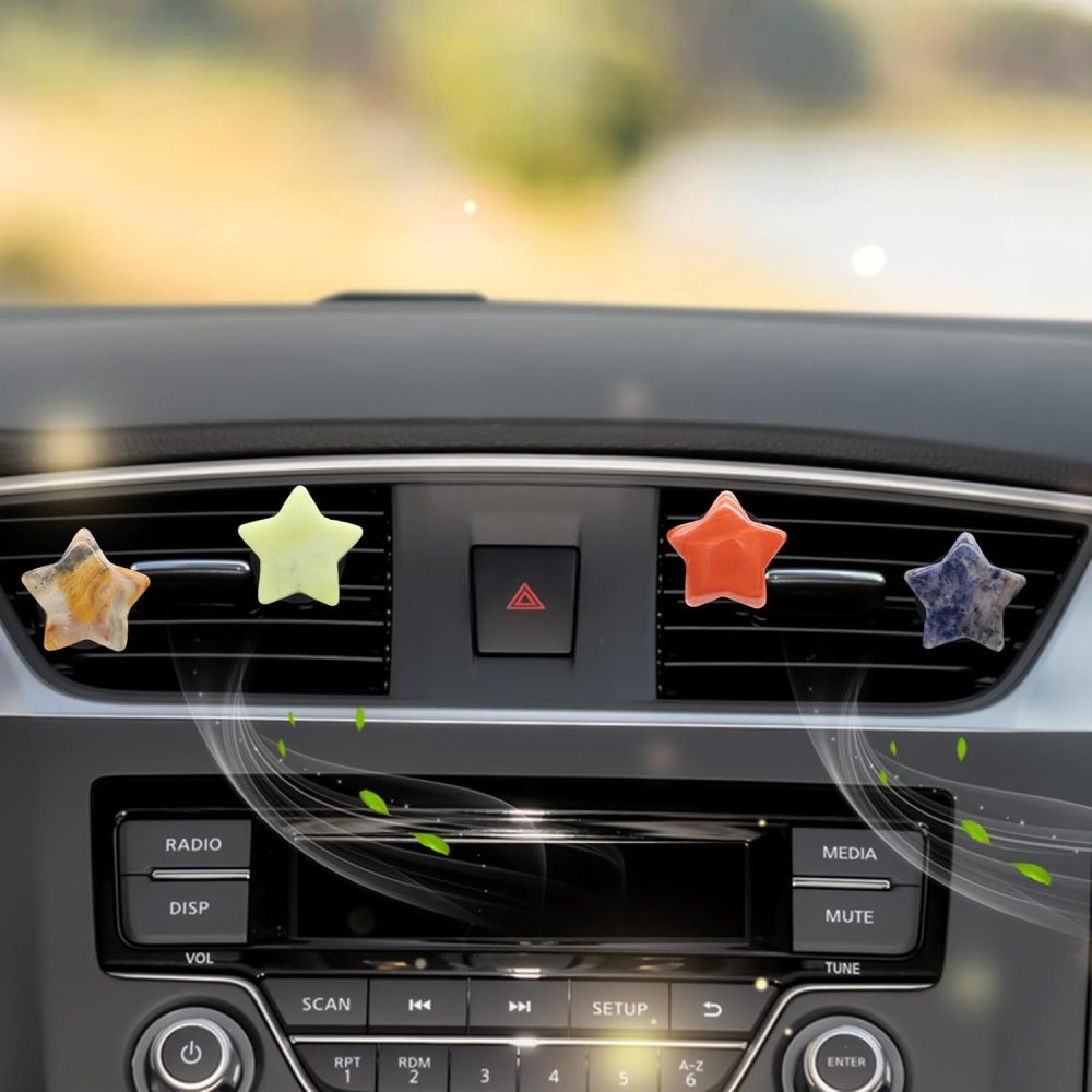Boho Car Decor,4pcs Stars Car Air Freshener Vent Clips,Natural Stone Crystals Air Vent Clips,Hippie Decorations Accessories for Women,Best Wishes for Lover Friends - Image 2