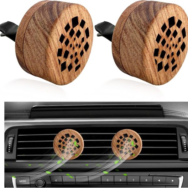 2 PCS Wood Car Essential Oil Diffuser, Wooden Aromatherapy Essential Oils Diffuser with Vent Clip, Wood Vent Clip Air Freshener for Vehicle Office Home Bedroom (Memory Fragments)